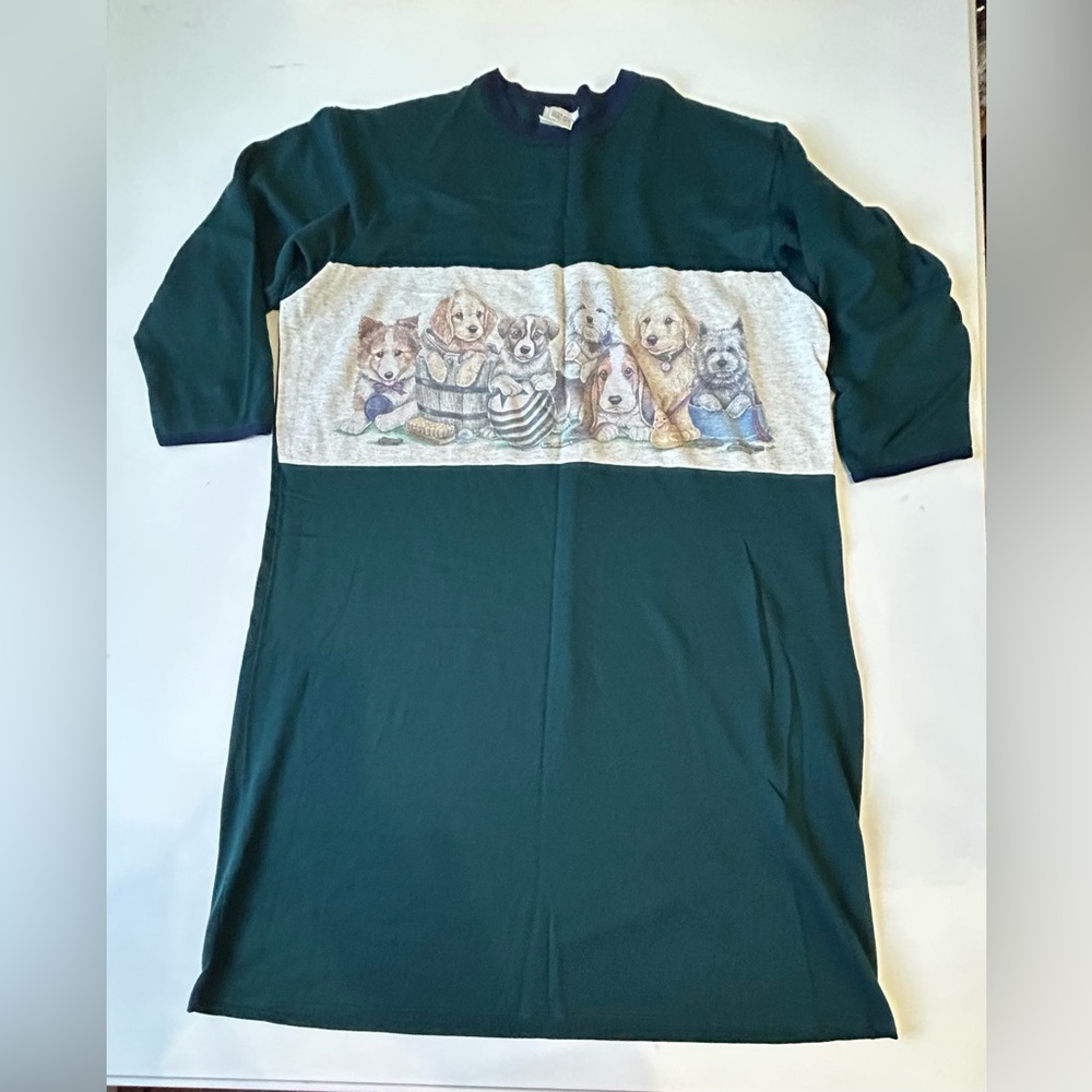 VTG Night Gear Fleece Sweat Shirt Nightgown Dress Loungewear Puppies Grannycore